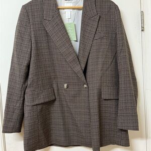 H&M Classic Checkered Blazer in Brown